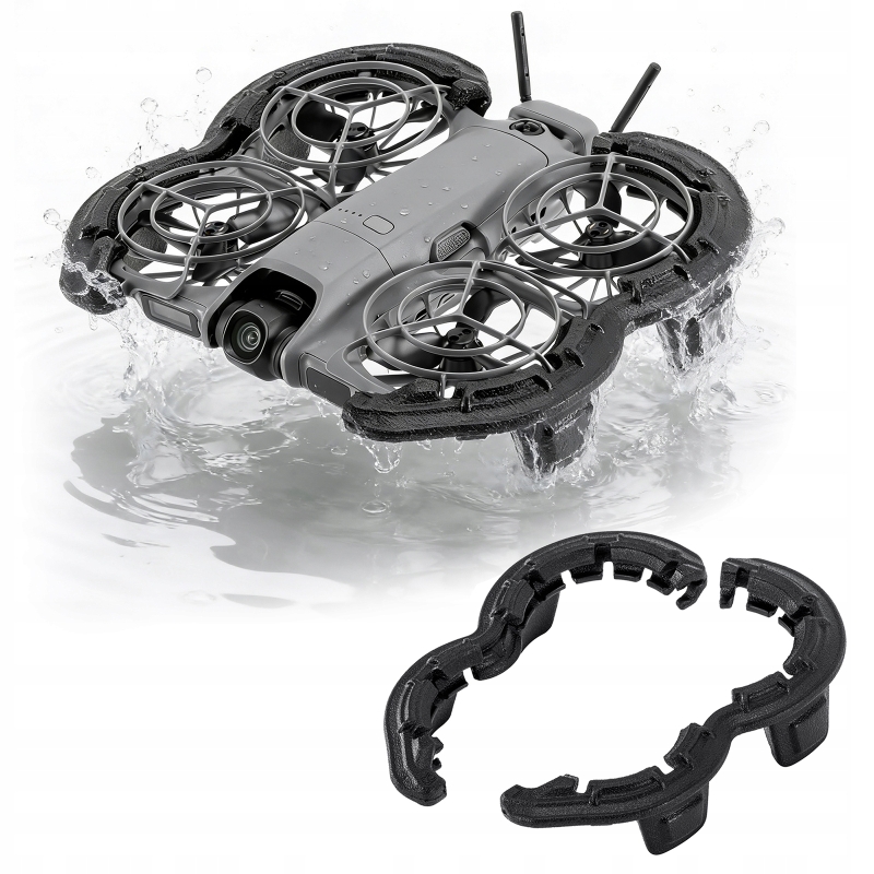 Dron DJI Neo 2 unoszący się stabilnie na wodzie dzięki pływakom STARTRC z pianki EVA.
