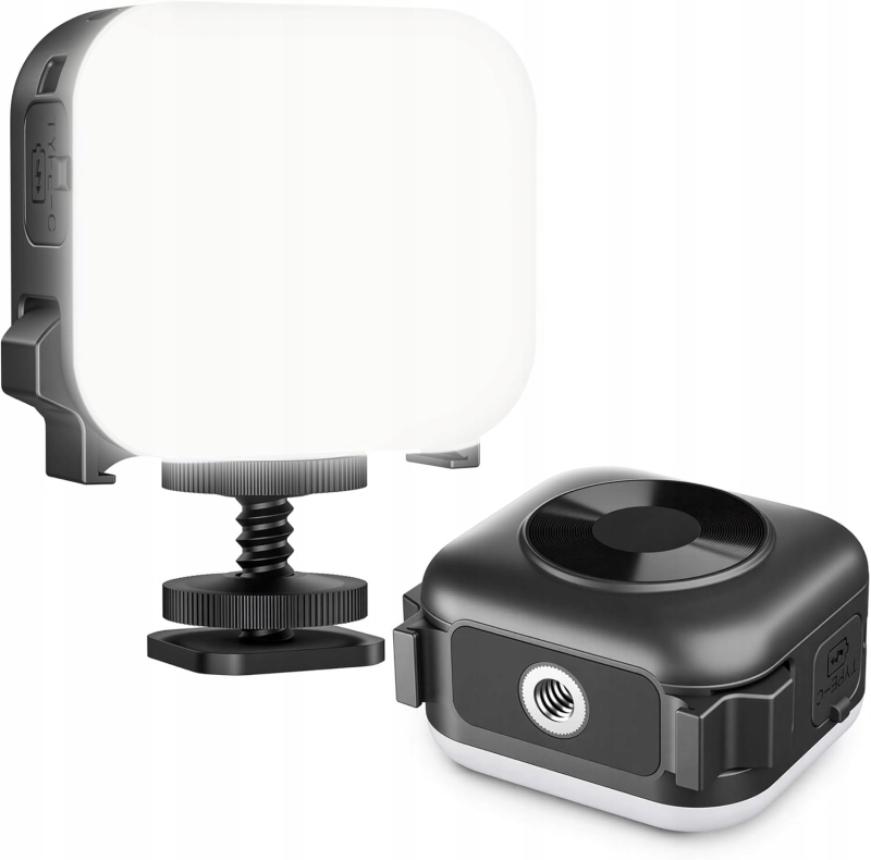 Kompaktowa magnetyczna lampa LED zamocowana na obudowie kamery DJI Osmo Action.