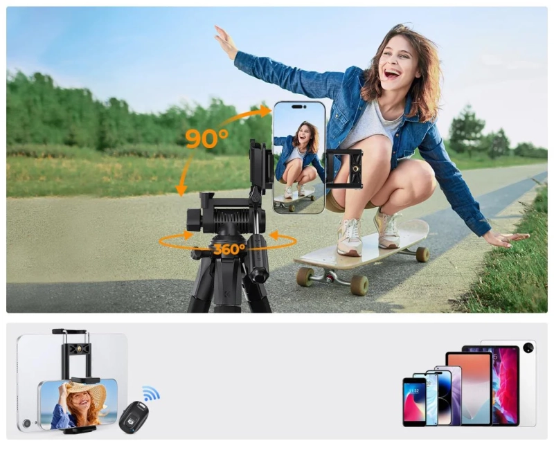 Statyw fotograficzny 75" K&F Concept lekki do aparatu telefonu z pilotem BT