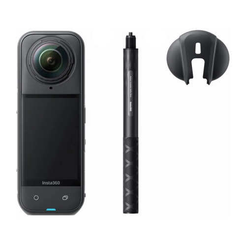 Kompletny zestaw zimowy Snowboard Bundle: kamera Insta360 X5, dedykowany kijek selfie i karta 128GB.