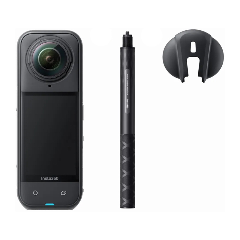 Kompletny zestaw zimowy Snowboard Bundle: kamera Insta360 X5, dedykowany kijek selfie i karta 128GB.