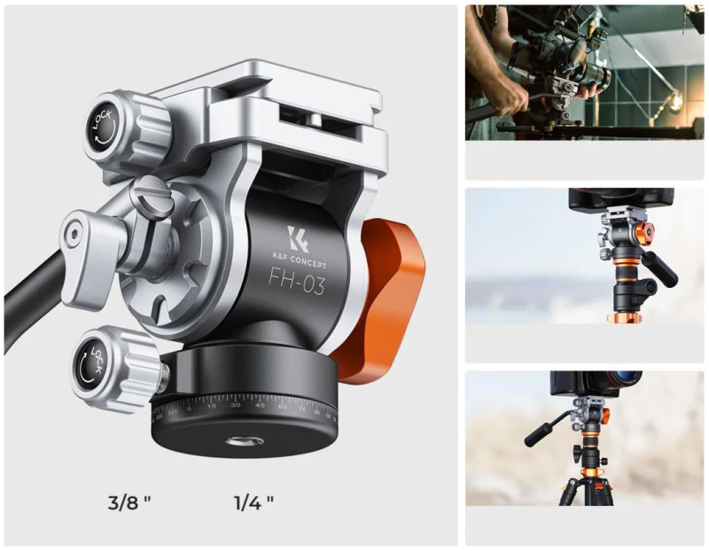 Głowica do statywu K&F Fluid Head 360° Arca Swiss 1/4" 3/8"
