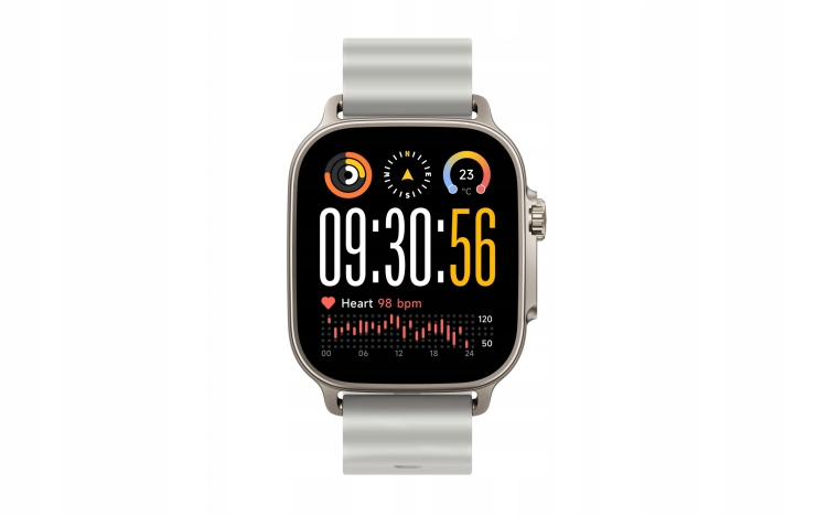 Wyświetlacz zegarka Realme w edycji Titanium Silver pokazujący menu ze 108 trybami sportu.