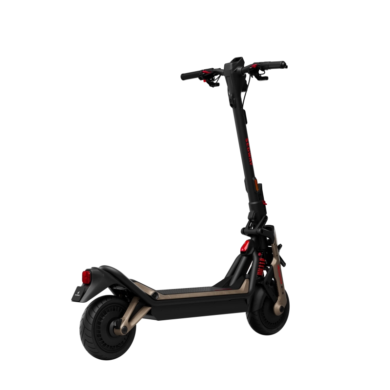 Wentylowana tarcza hamulcowa o średnicy 140 mm w zespole hydraulicznym przedniego koła Segway.