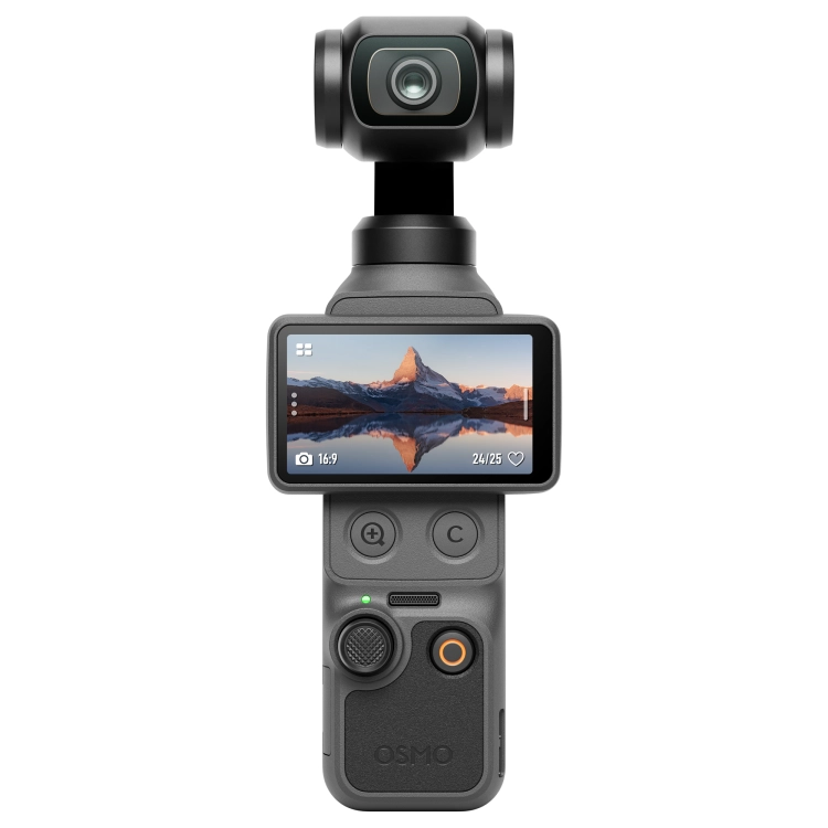 DJI Osmo Pocket 4 na wprost z ekranem OLED obróconym do poziomu