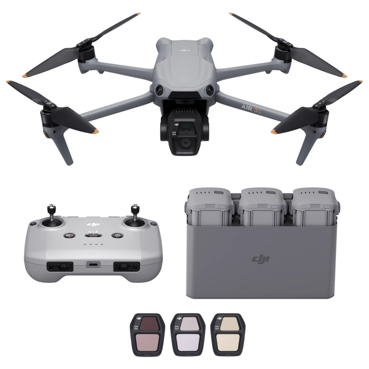 Dron DJI Air 3S Fly More Combo z kontrolerem DJI RC-N3 zestawem akumulatorów i filtrów