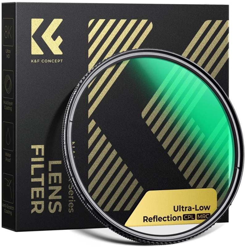Filtr polaryzacyjny CPL K&F Concept Nano-X o średnicy 77 mm z antyrefleksyjnymi powłokami tytanowymi.