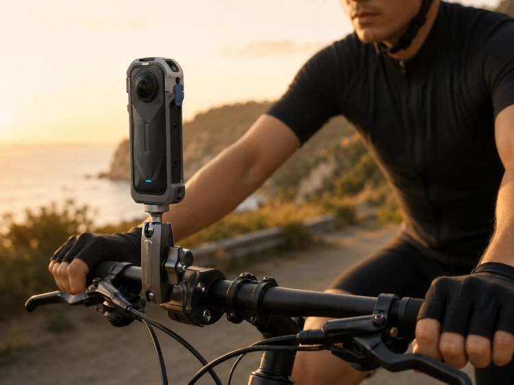kamera-insta360-x5-w-obudowie-telesin-podczas-nagrywania-w-plenerze