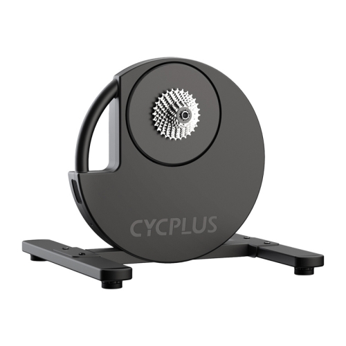 Czarny inteligentny trenażer rowerowy Cycplus R200 o smukłej konstrukcji typu Direct Drive.