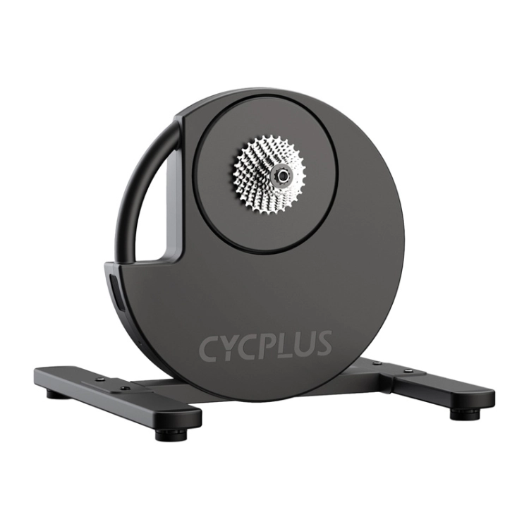 Czarny inteligentny trenażer rowerowy Cycplus R200 o smukłej konstrukcji typu Direct Drive.