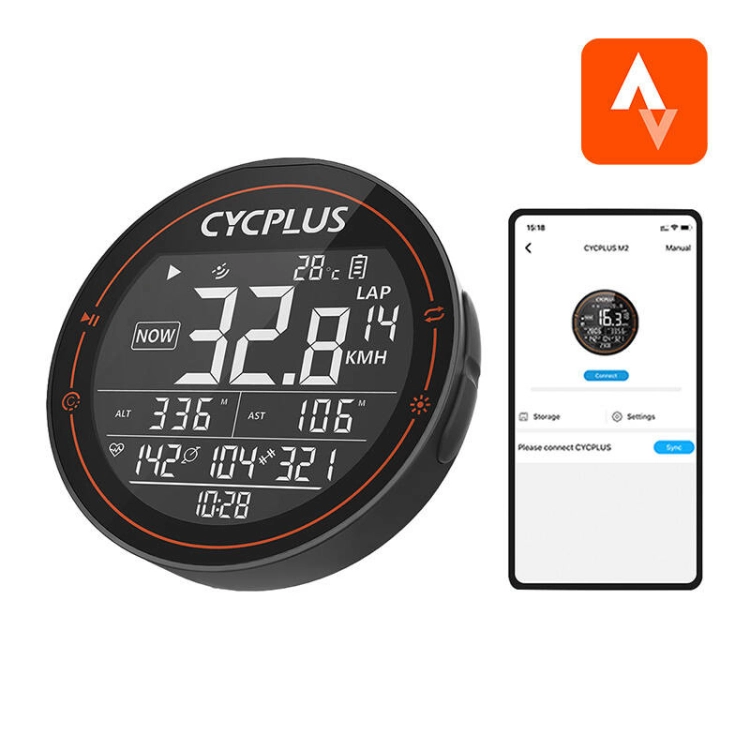 Licznik rowerowy Cycplus M2 podłączony przewodem do ładowania przez nowoczesne uszczelnione złącze USB-C.