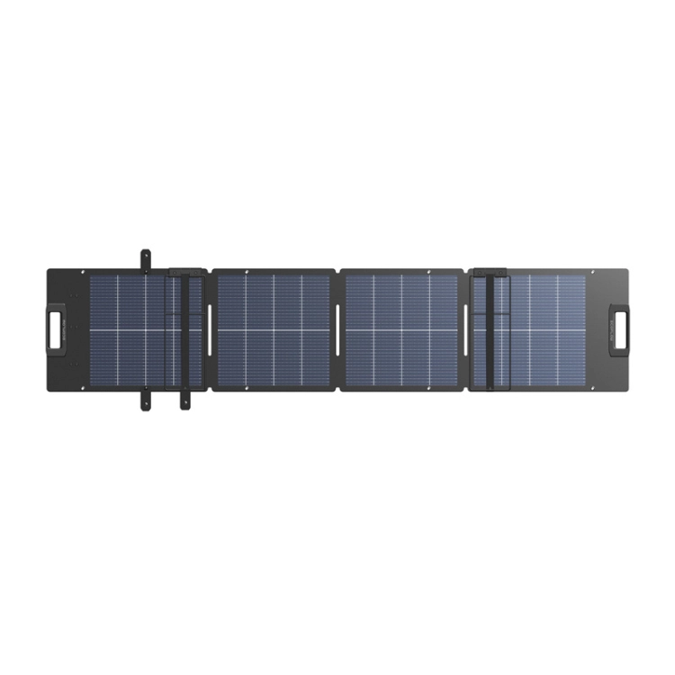 Odporny na wodę i kurz panel fotowoltaiczny EcoFlow 110W zaprezentowany po złożeniu na neutralnym, szarym tle.