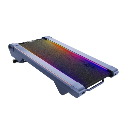 Niebieska bieżnia elektryczna UREVO Cyberpad z oświetleniem RGB w nowoczesnym salonie.