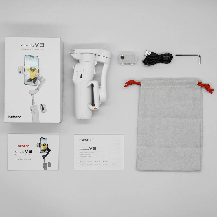 Gimbal Hohem iSteady V3 do telefonu - biały - zestaw