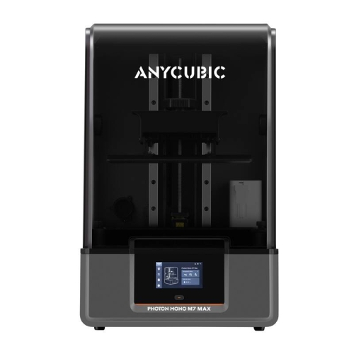 Drukarka 3D Anycubic Photon Mono M7 Max w nowoczesnym, ciemnym wydaniu na białym tle.