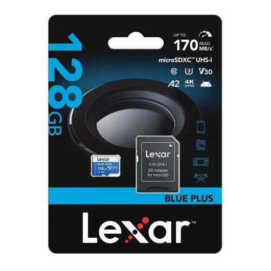 Karta-pamieci-Lexar-128GB-microSDXC-Blue-Plus-UHS-I-A2-V30-opakowanie