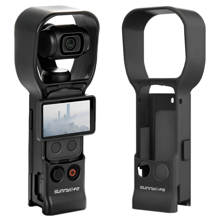 Czarna osłona ochronna Sunnylife na gimbal i obiektyw do kamery DJI Osmo Pocket 3 i 4.