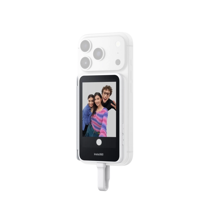 Insta360 Snap Selfie Screen zamontowany z boku smartfona
