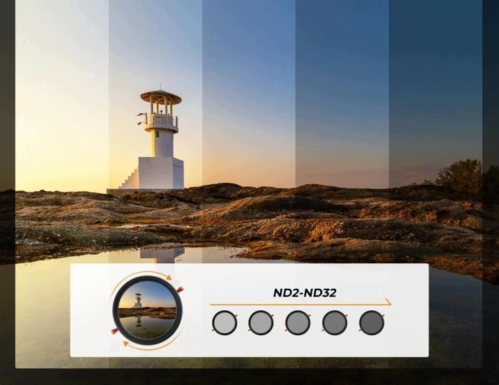 Efekt zmiennego filtra ND2-ND32 K&F Concept 77 mm podczas fotografowania krajobrazu