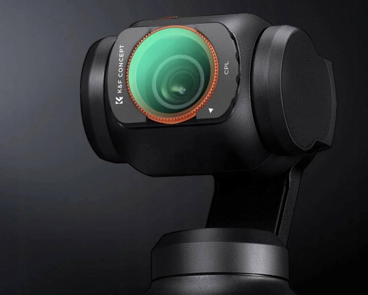 Filtr CPL K&F Concept zamontowany na obiektywie DJI Osmo Pocket 3