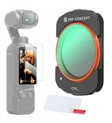 Zawartość zestawu filtra CPL K&F Concept do DJI Osmo Pocket 3 z ochroną ekranu