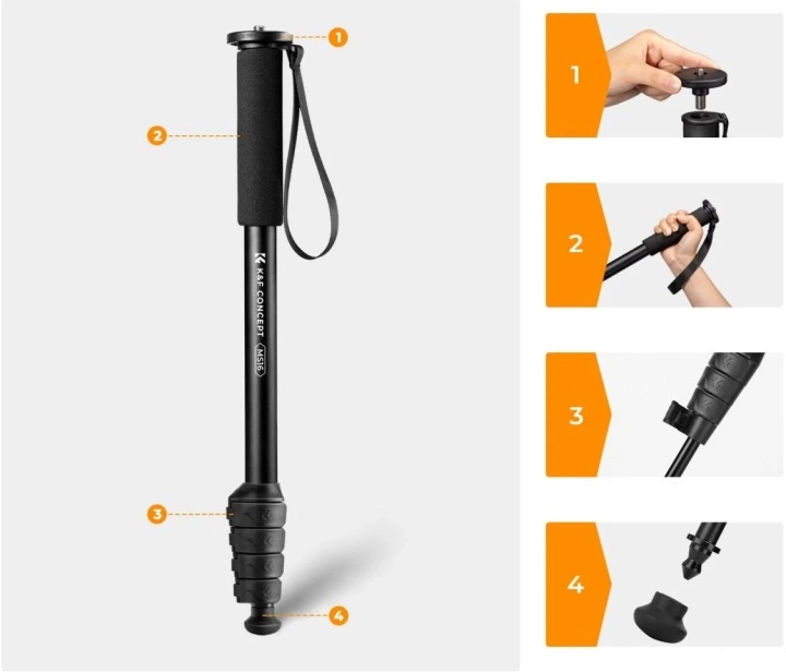 Lekki aluminiowy monopod K&F Concept MS16 o wadze około 330 g
