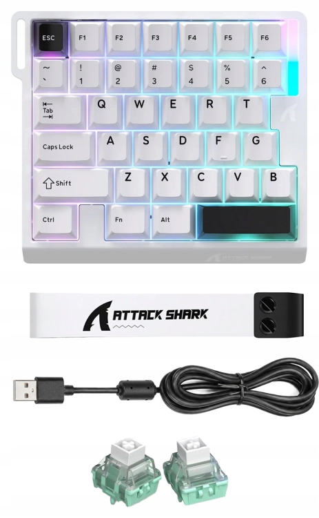 Biała jednoręczna klawiatura gamingowa ATTACK SHARK M36 HE z podświetleniem RGB.