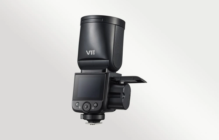 Lampa błyskowa Godox V1-S TTL do Sony, widok od tyłu z panelem sterowania