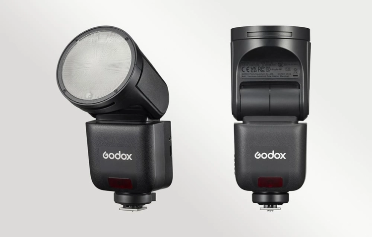 Lampa błyskowa Godox V1-S do Sony pokazana z przodu i od tyłu