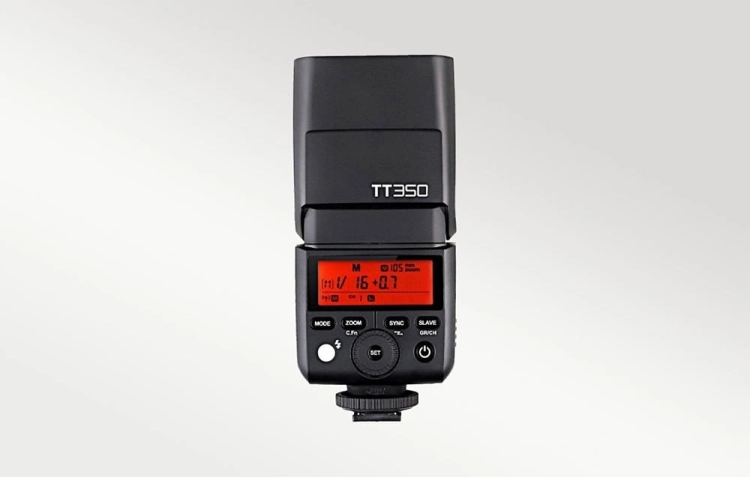 Lampa błyskowa Godox TT350S do Sony, widok od tyłu z panelem sterowania