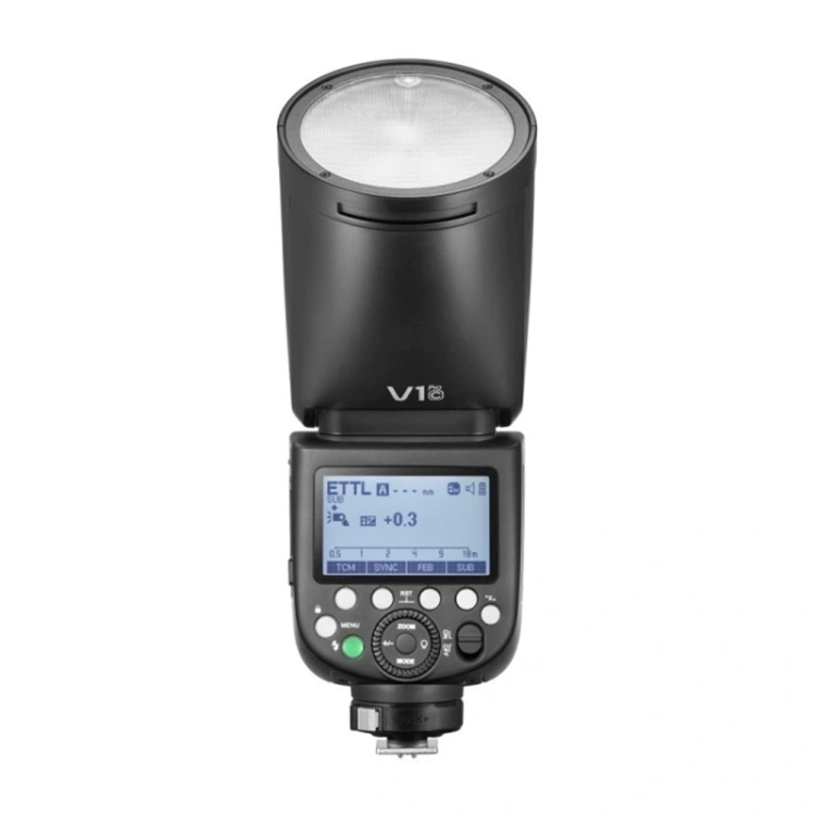 Lampa błyskowa Godox V1Pro N TTL HSS do Nikon, widok od tyłu z ekranem LCD