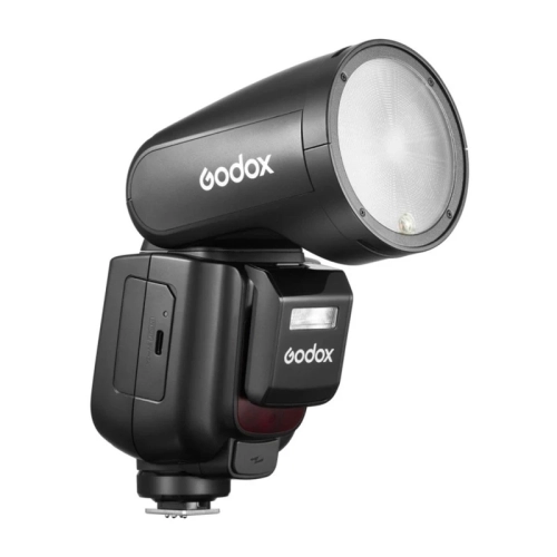 Lampa błyskowa Godox V1Pro N z ruchomą głowicą i modułem SU-1, widok z boku