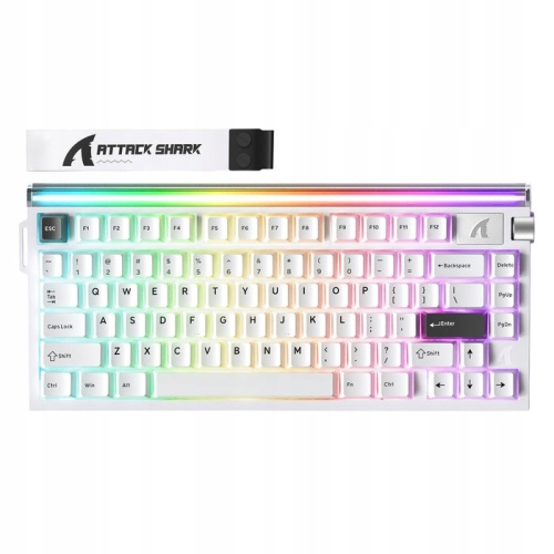 Biała klawiatura magnetyczna Attack Shark R85 HE z podświetleniem RGB i rolką głośności.
