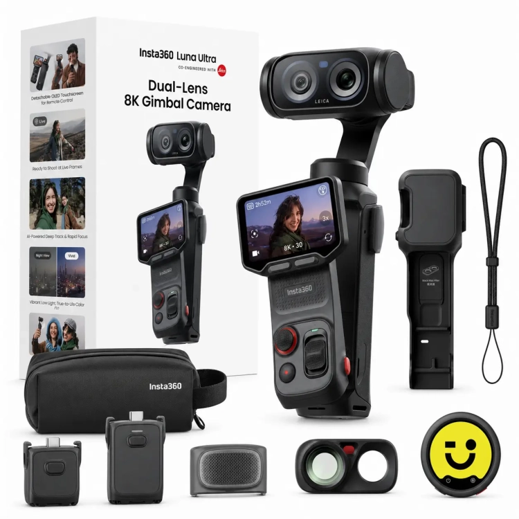 kamera sportowa Insta360 Luna Ultra Creator Bundle – kamera gimbalowa 8K z obiektywami Leica, sensorem 1, zoomem 12× i odłączanym ekranem OLED 2.webp