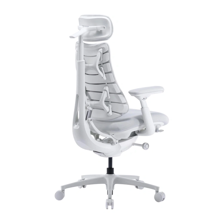 Białe krzesło LiberNovo Omni Pro 48 cm, ergonomiczne oparcie i podstawa na kółkach