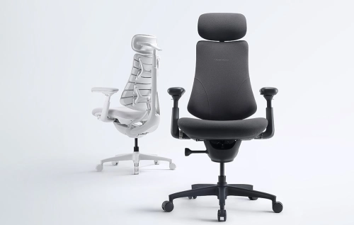 Grafitowe krzesło ergonomiczne LiberNovo Omni GEN 45 cm, widok produktu na jasnym tle