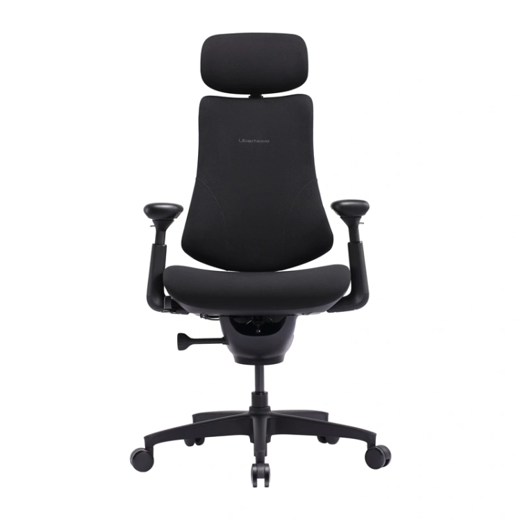 Czarne krzesło ergonomiczne LiberNovo Omni SE 48 cm, widok produktu od tyłu
