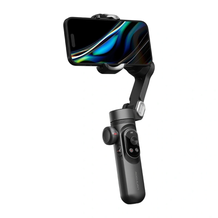 Czarny gimbal AOCHUAN Smart X Pro Standard z widocznym ekranem OLED