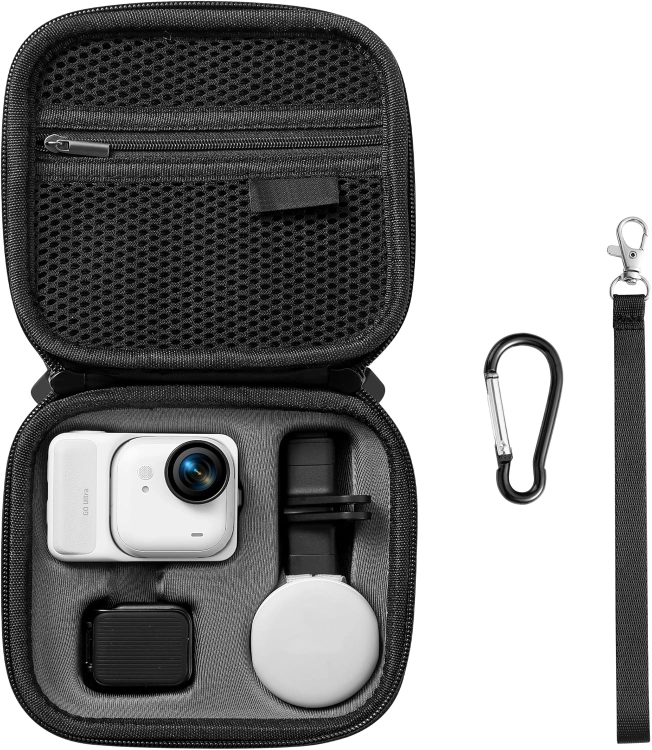 Torba transportowa STARTRC do Insta360 GO Ultra z kamerą, akcesoriami, paskiem na nadgarstek i karabińczykiem