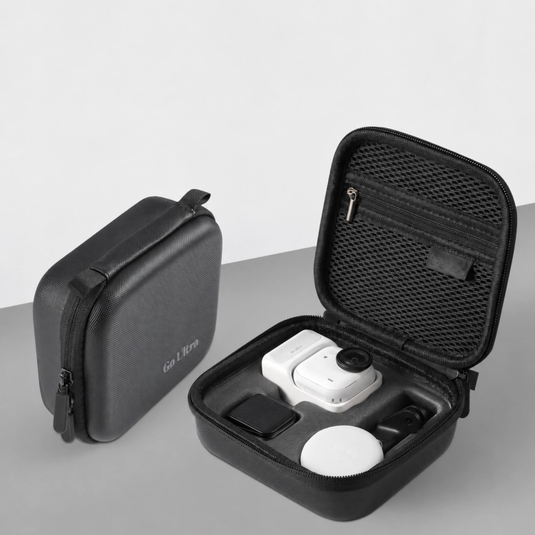 Otwarte etui STARTRC do Insta360 GO Ultra z profilowanym miejscem na kamerę i akcesoria