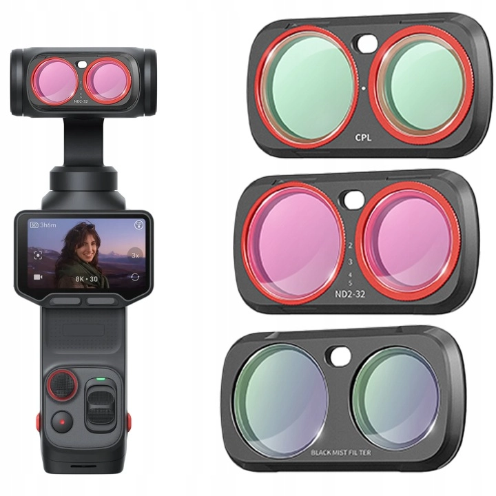 Zestaw filtrów STARTRC do Insta360 Luna Ultra CPL Black Mist i VND ND2–ND32 zamontowanych na kamerze