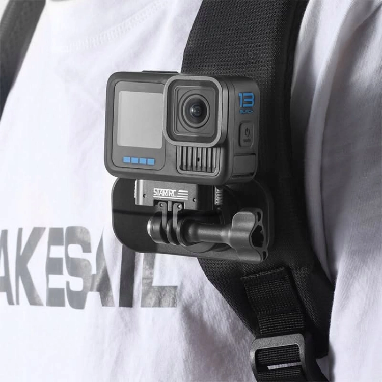 Schemat montażu magnetycznej szybkozłączki STARTRC do GoPro HERO 13 z mechanizmem blokującym