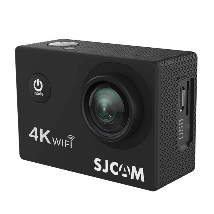 SJCAM SJ4000 Air pod kątem, boczne gniazda i przycisk zasilania