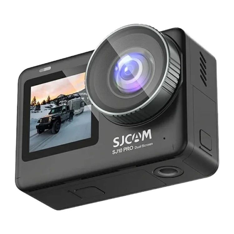 SJCAM SJ10 Pro Dual Screen pod kątem, duży obiektyw i przedni ekran