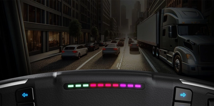 Podświetlenie RGB kierownicy MOZA TSW podczas jazdy w symulatorze ciężarówki