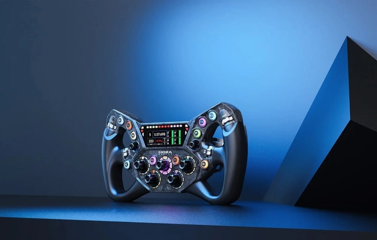 Kierownica gamingowa MOZA Racing KS Pro RS095 na niebieskim tle