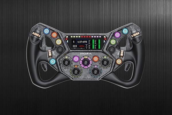 Kierownica MOZA Racing KS Pro RS095 z ekranem i przyciskami RGB na szarym tle
