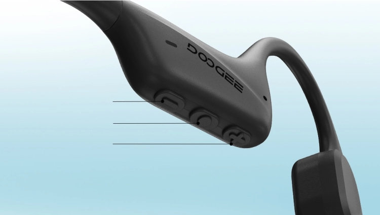 Zbliżenie na konstrukcję słuchawek kostnych DOOGEE BoneBeat Swim Black