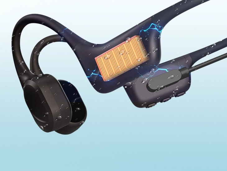 Zbliżenie na przetwornik słuchawek kostnych DOOGEE BoneBeat Swim Grey