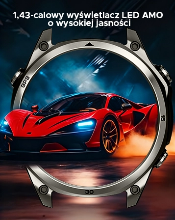 Smartwatch sportowy DOOGEE Anywise W1 na tle dynamicznej sceny z samochodem